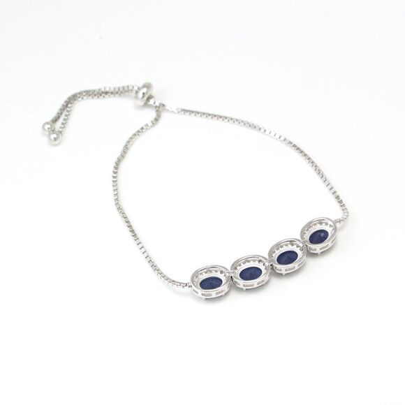 Sparkling 925 Sterling Silver Blue Cubic Zirconia Bracelet - Picture 7 of 9